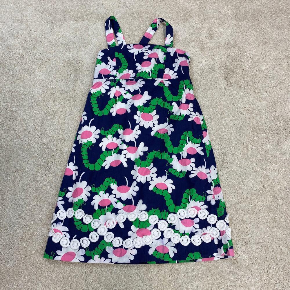 Lilly Pulitzer Girls Yum Yum Caterpillar Print Dress Hem Applique Size 8